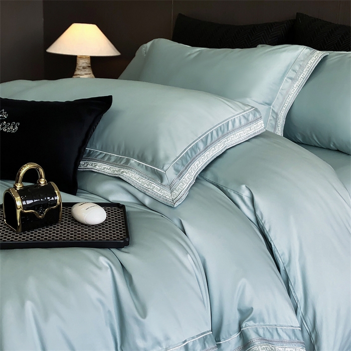 91家纺网 家纺一手货源 找家纺 2025新款全棉长绒棉刺绣四件套-迷宫 迷宫-翠绿