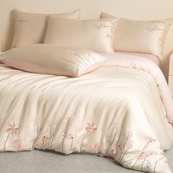 91家纺网 家纺一手货源 找家纺 618家纺 2025新款60S100支进口兰精天丝四件套-初夏 天丝初夏粉玉