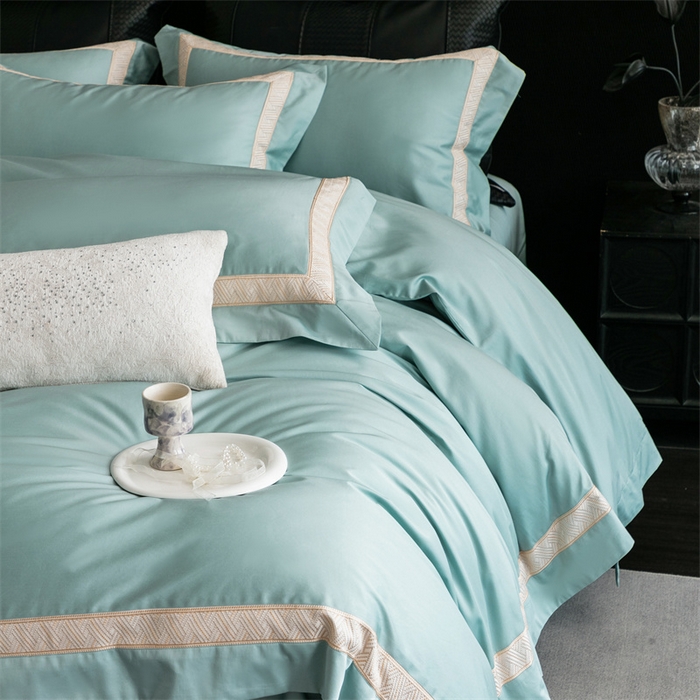 91家纺网 家纺一手货源 找家纺 2025新款全棉长绒棉刺绣四件套-时光 时光-绿