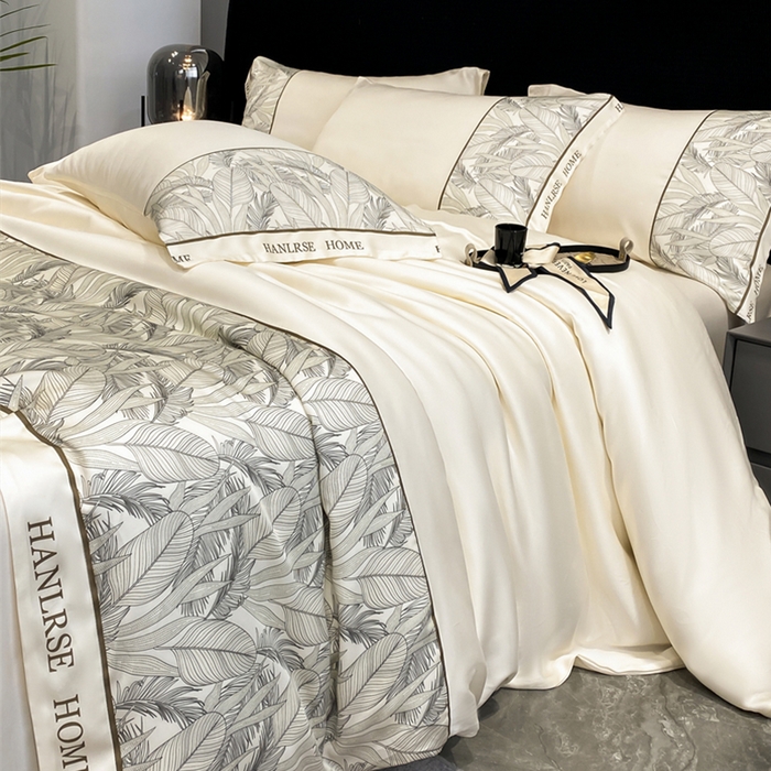 91家纺网 家纺一手货源 找家纺 花愿（原花纪） 2025新款水洗冰丝印花四件套 西雅图 奶昔白