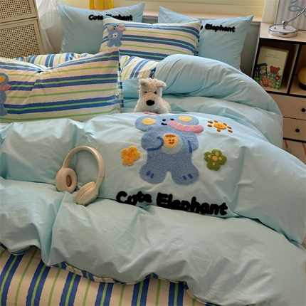 启程2025全棉13372毛巾绣四件套 贝斯象