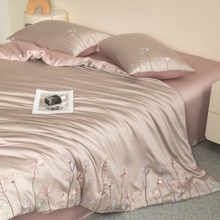 91家纺网 家纺一手货源 找家纺 618家纺 2025新款60S100支进口兰精天丝四件套-初夏 天丝初夏灰粉