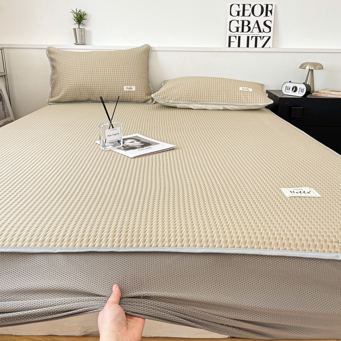 91家纺网 家纺一手货源 找家纺 吉象2025新款A类床笠款软凉席 饼干格香槟