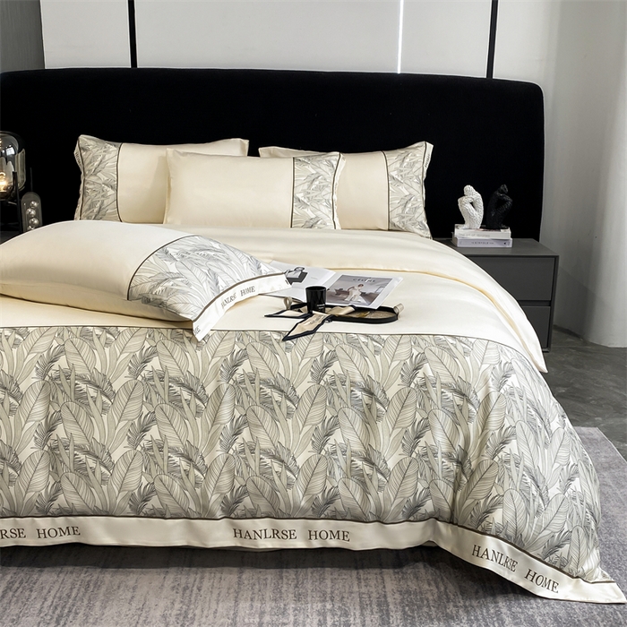 91家纺网 家纺一手货源 找家纺 花愿（原花纪） 2025新款水洗冰丝印花四件套 西雅图 奶昔白