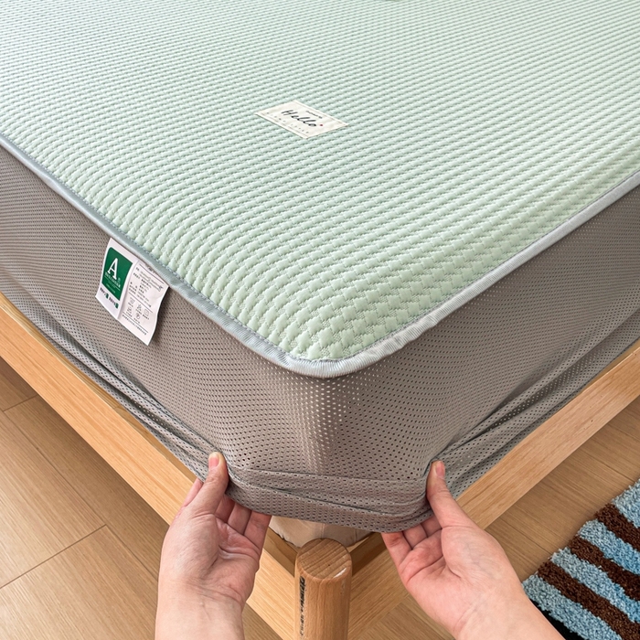 91家纺网 家纺一手货源 找家纺 吉象2025新款A类床笠款软凉席 饼干格抹茶绿