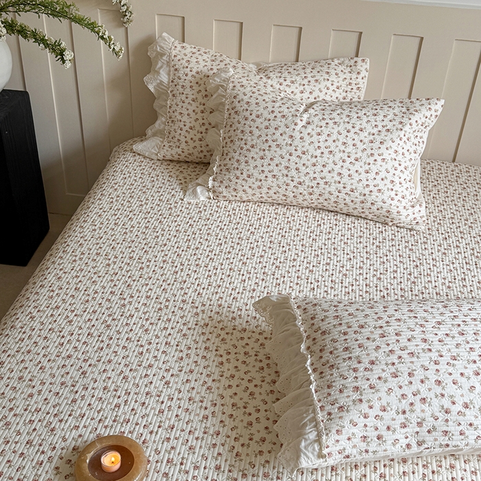 91家纺网 家纺一手货源 找家纺 麦伦家居 2025新款60s单层纱全棉床盖 玫瑰庄园