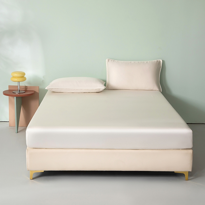 91家纺网 家纺一手货源 找家纺 百寐  2025新款素色纯色100s兰精天丝床单床笠 床笠-奶白
