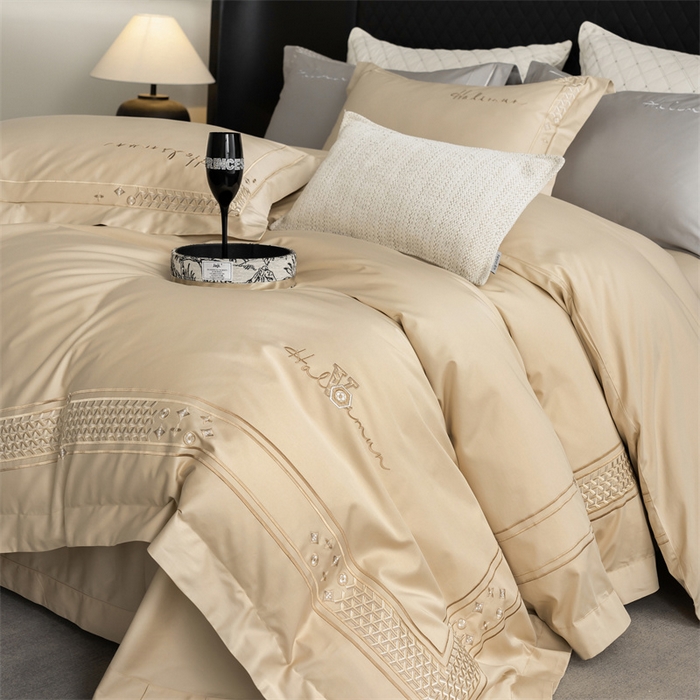 91家纺网 家纺一手货源 找家纺 保罗圣迪奥 2025新款全棉长绒棉刺绣四件套-星光 星光-金