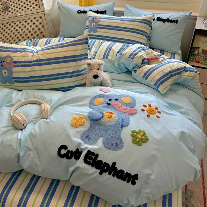 91家纺网 家纺一手货源 找家纺 启程2025全棉13372毛巾绣四件套 贝斯象