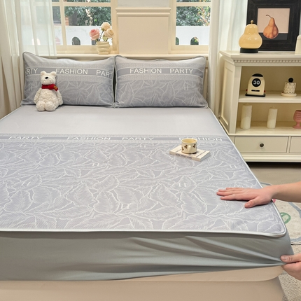 星座家纺 2025新款斜纹提花凉感丝凉席床笠款三件套 床笠-叶之语-灰