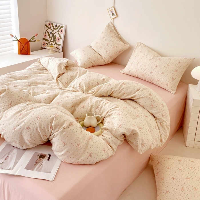 91家纺网 家纺一手货源 找家纺 于果 2025新款全棉双层纱四件套第四批 奶油派