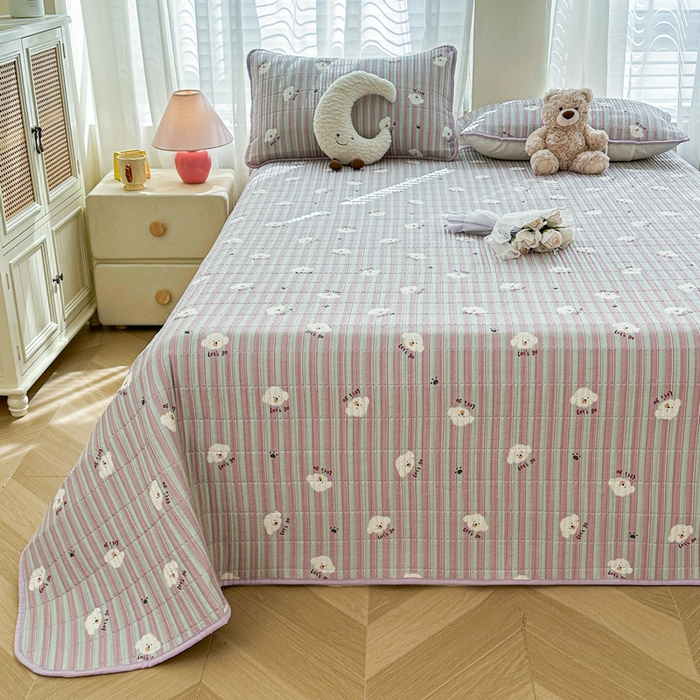 91家纺网 家纺一手货源 找家纺 梵朴 2025新款跑量款纯棉印花床盖三件套 努力小狗