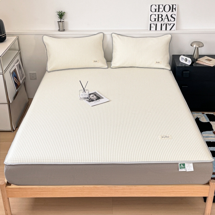 91家纺网 家纺一手货源 找家纺 吉象2025新款A类床笠款软凉席 饼干格象牙白