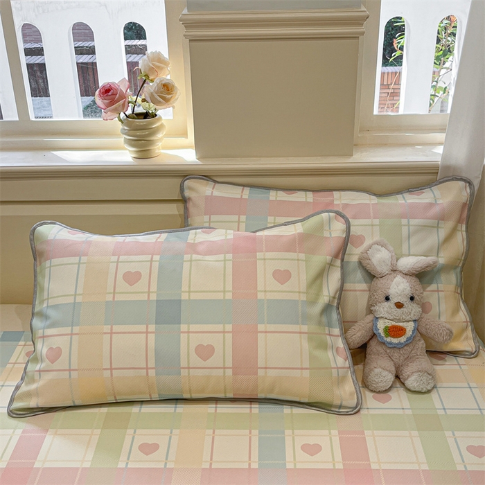 91家纺网 家纺一手货源 找家纺 星座家纺 2025新款斜纹提花凉感丝凉席床单款三件套 爱心气泡粉