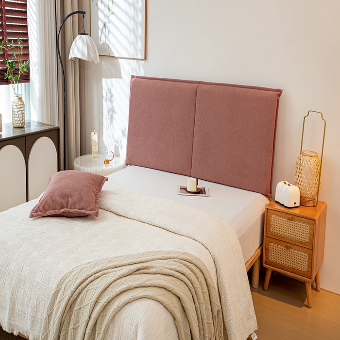 91家纺网 家纺一手货源 找家纺 沐沐家纺 2026新款灯芯绒床头平板大靠背 胭脂粉
