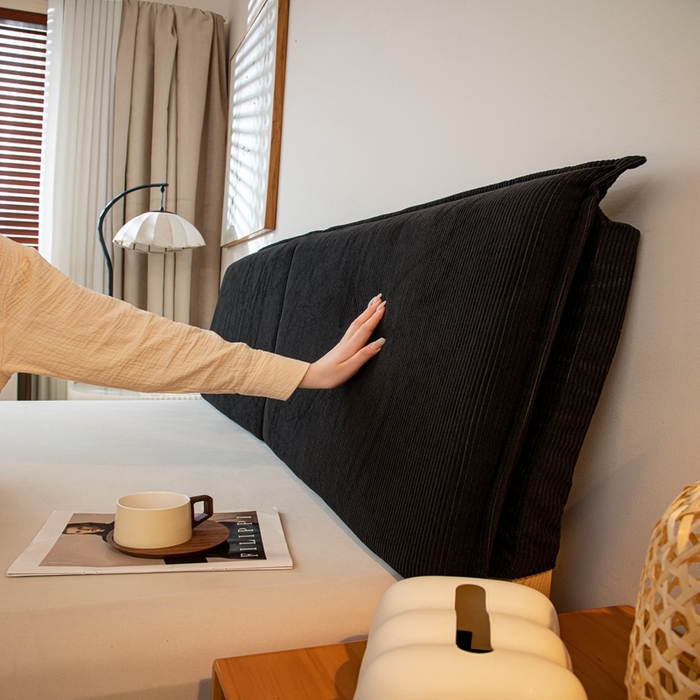 91家纺网 家纺一手货源 找家纺 沐沐家纺 2026新款灯芯绒床头平板大靠背 黑色