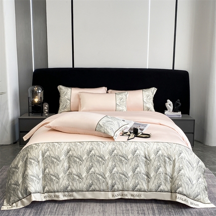 花愿（原花纪） 2025新款水洗冰丝印花四件套 西雅图 奶油粉