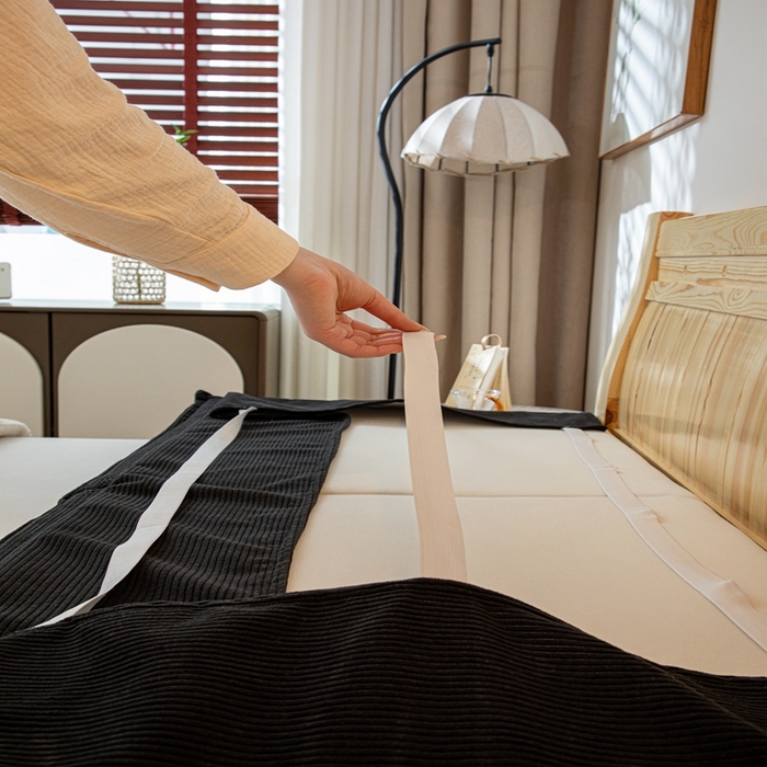 91家纺网 家纺一手货源 找家纺 沐沐家纺 2026新款灯芯绒床头平板大靠背 黑色