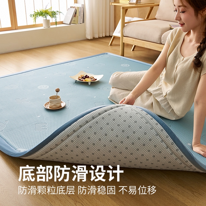 91家纺网 家纺一手货源 找家纺 锦丝钰床垫 2025新款真凉感冰豆豆天鹅系列地垫 冰豆豆-笑脸蓝