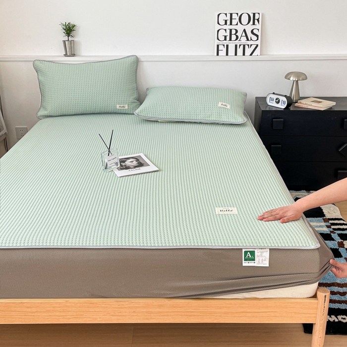 91家纺网 家纺一手货源 找家纺 吉象2025新款A类床笠款软凉席 饼干格抹茶绿