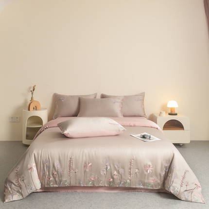 618家纺 2025新款60S100支进口兰精天丝四件套-初夏 天丝初夏灰粉