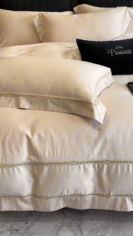 91家纺网 家纺一手货源 找家纺 2025新款全棉长绒棉刺绣四件套-慕研 慕研-香槟