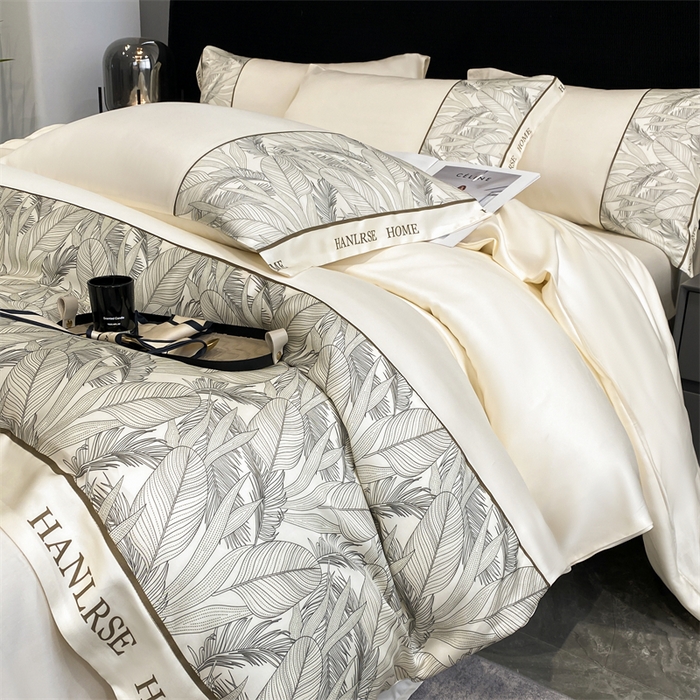 91家纺网 家纺一手货源 找家纺 花愿（原花纪） 2025新款水洗冰丝印花四件套 西雅图 奶昔白