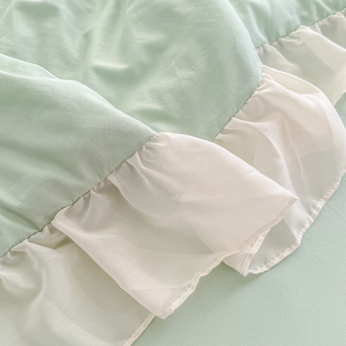 91家纺网 家纺一手货源 找家纺 凯美家居 2025新款超柔亲肤棉夏被回件套 夏被蝶恋花 豆绿