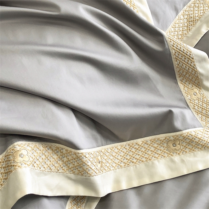 91家纺网 家纺一手货源 找家纺 2025新款全棉长绒棉刺绣四件套-迪克斯 迪克斯-灰