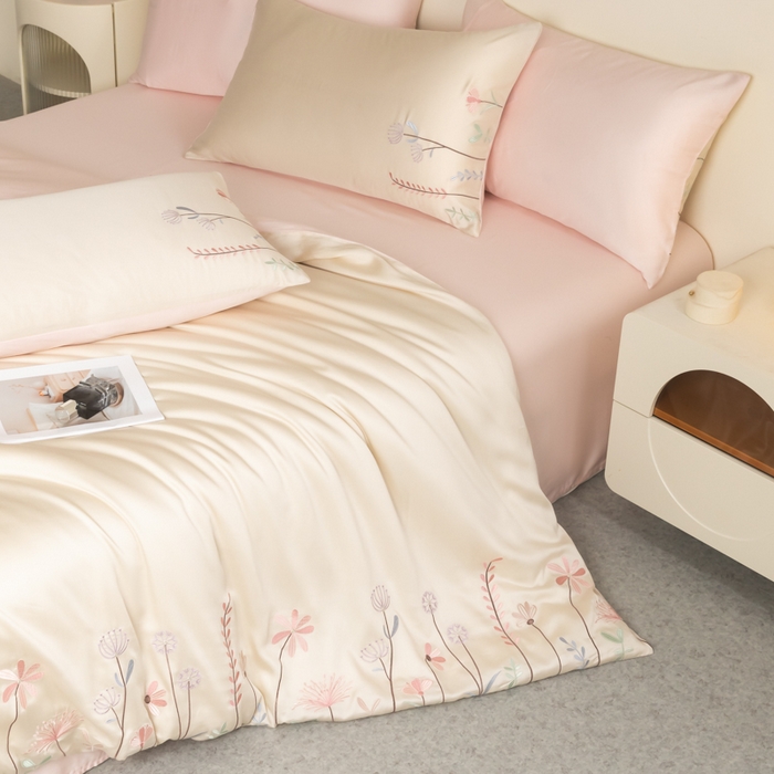 91家纺网 家纺一手货源 找家纺 618家纺 2025新款60S100支进口兰精天丝四件套-初夏 天丝初夏粉玉