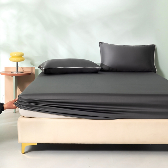 91家纺网 家纺一手货源 找家纺 百寐  2025新款素色纯色100s兰精天丝床单床笠 床笠-夜巴黎