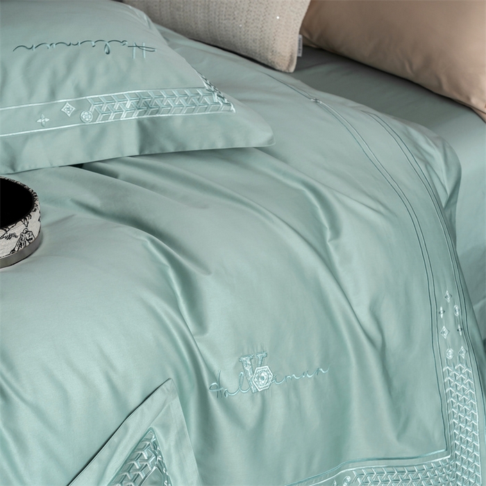 91家纺网 家纺一手货源 找家纺 保罗圣迪奥 2025新款全棉长绒棉刺绣四件套-星光 星光-绿