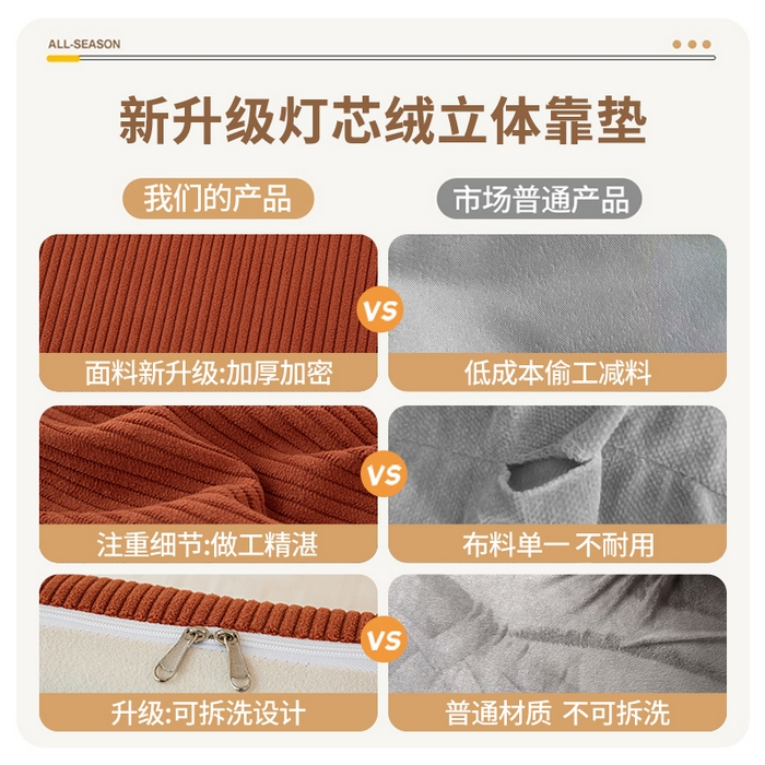 91家纺网 家纺一手货源 找家纺 沐沐家纺 2026新款灯芯绒床头平板大靠背 砖红色