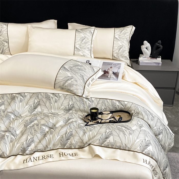 91家纺网 家纺一手货源 找家纺 花愿（原花纪） 2025新款水洗冰丝印花四件套 西雅图 奶昔白