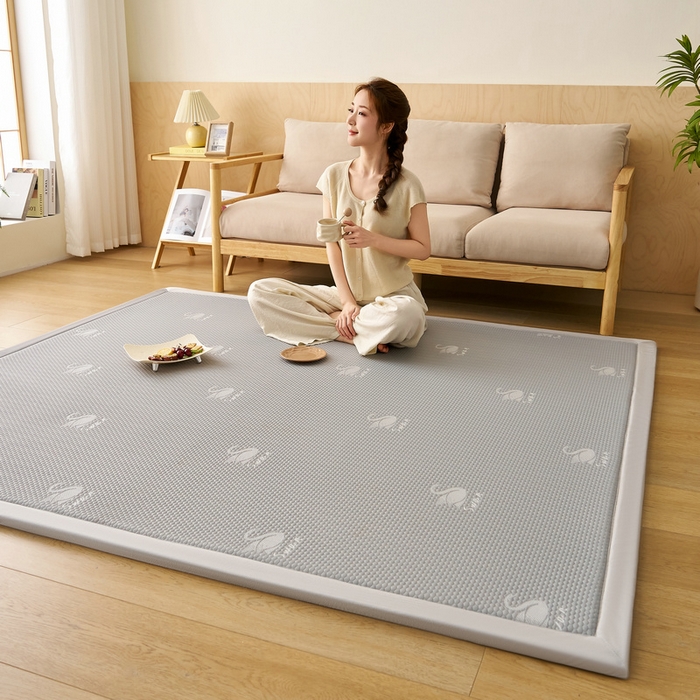 91家纺网 家纺一手货源 找家纺 锦丝钰床垫 2025新款真凉感冰豆豆天鹅系列地垫 冰豆豆-天鹅灰