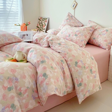 于果 2025新款全棉双层纱四件套第四批 潮汐月影