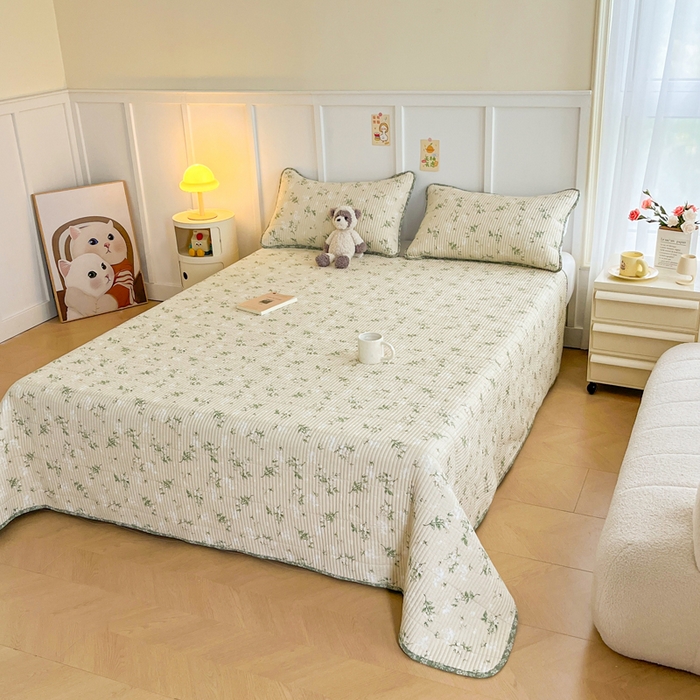 91家纺网 家纺一手货源 找家纺 梵朴 2025新款跑量款纯棉印花床盖三件套 茶艺师