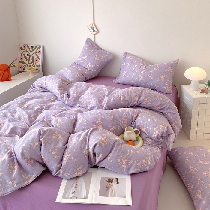 91家纺网 家纺一手货源 找家纺 于果 2025新款全棉双层纱四件套第四批 豆蔻紫