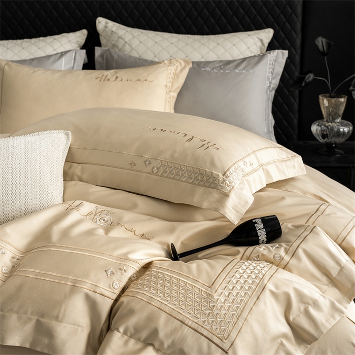 91家纺网 家纺一手货源 找家纺 保罗圣迪奥 2025新款全棉长绒棉刺绣四件套-星光 星光-金