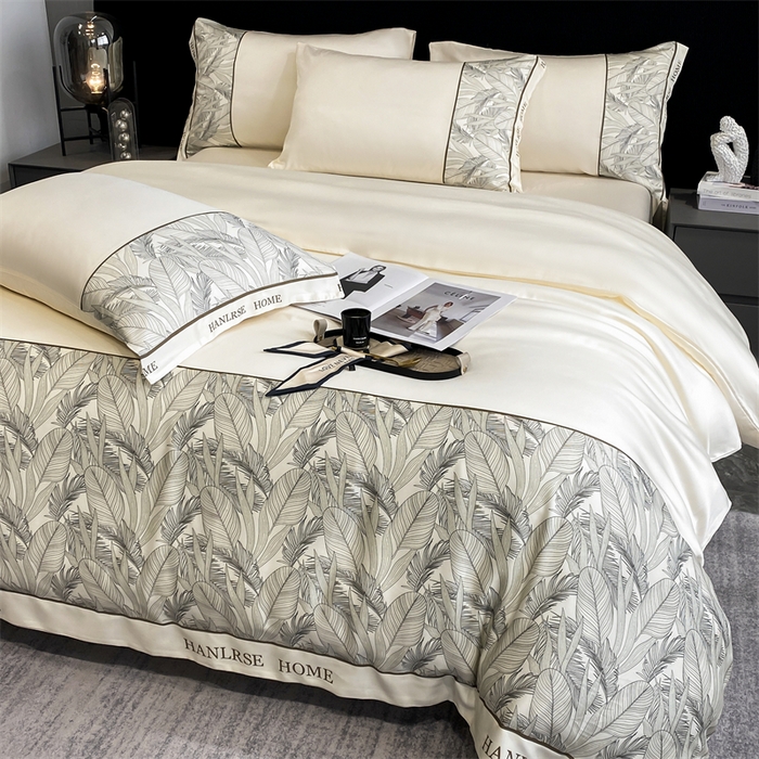 91家纺网 家纺一手货源 找家纺 花愿（原花纪） 2025新款水洗冰丝印花四件套 西雅图 奶昔白