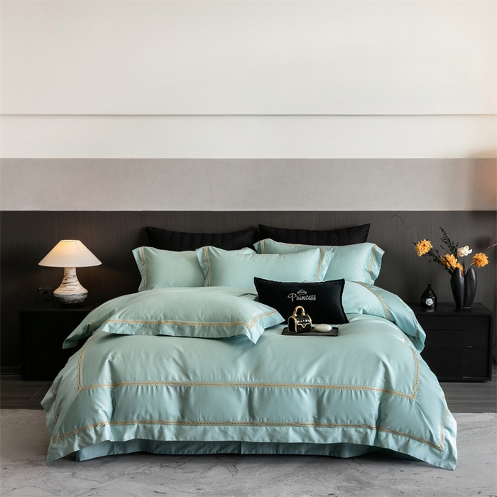 91家纺网 家纺一手货源 找家纺 2025新款全棉长绒棉刺绣四件套-慕研 慕研-松绿