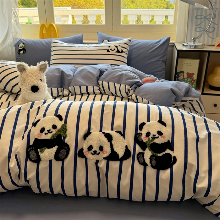 91家纺网 家纺一手货源 找家纺 启程2025全棉13372毛巾绣四件套 熊猫panda