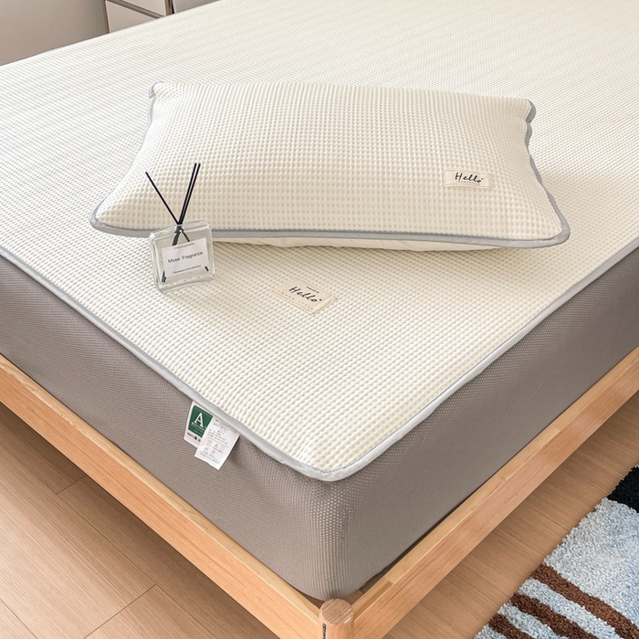 91家纺网 家纺一手货源 找家纺 吉象2025新款A类床笠款软凉席 华夫格象牙白