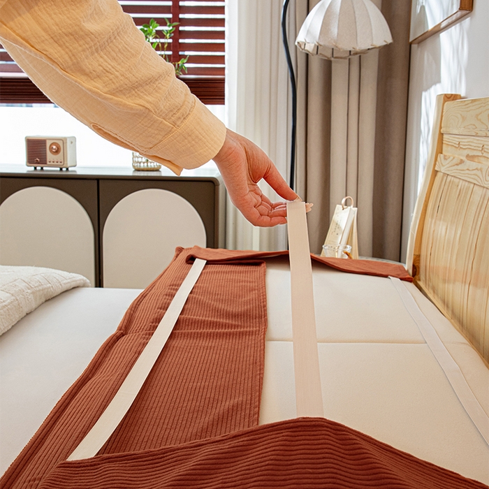 91家纺网 家纺一手货源 找家纺 沐沐家纺 2026新款灯芯绒床头平板大靠背 砖红色