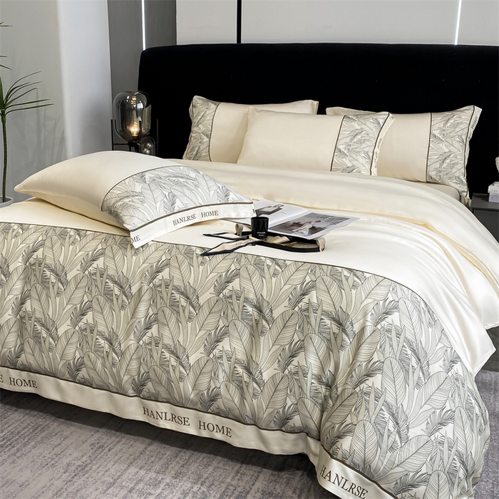 91家纺网 家纺一手货源 找家纺 花愿（原花纪） 2025新款水洗冰丝印花四件套 西雅图 奶昔白