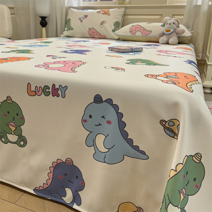 91家纺网 家纺一手货源 找家纺 星座家纺 2025新款斜纹提花凉感丝凉席床单款三件套 七彩龙