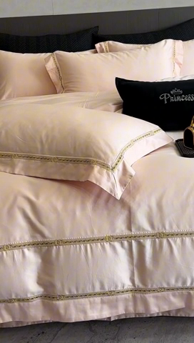 91家纺网 家纺一手货源 找家纺 2025新款全棉长绒棉刺绣四件套-慕研 慕研-粉玉