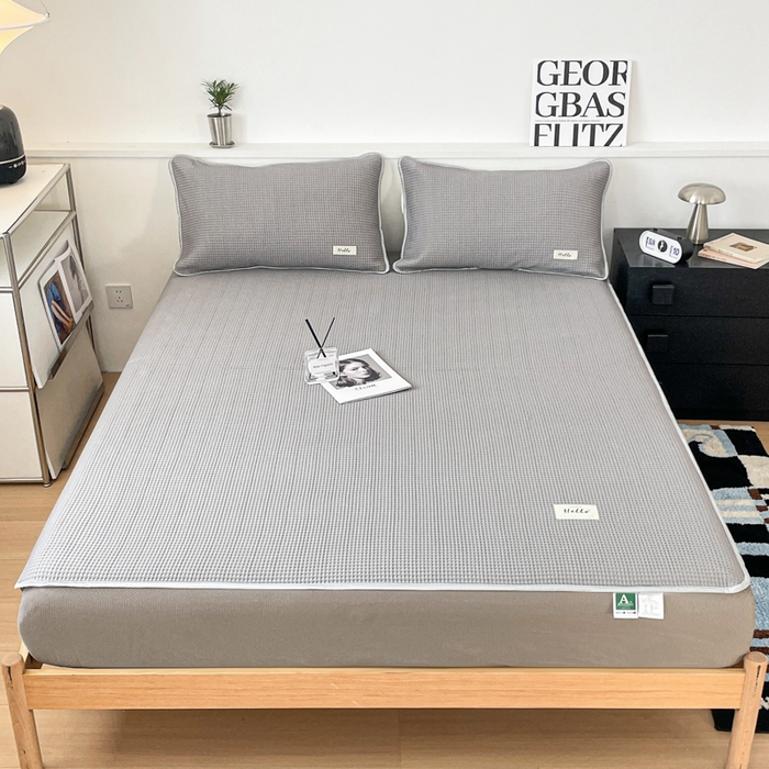 91家纺网 家纺一手货源 找家纺 吉象2025新款A类床笠款软凉席 华夫格高级灰