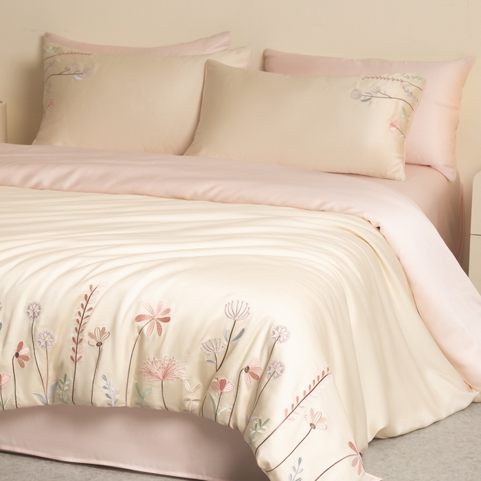 91家纺网 家纺一手货源 找家纺 618家纺 2025新款60S100支进口兰精天丝四件套-初夏 天丝初夏粉玉