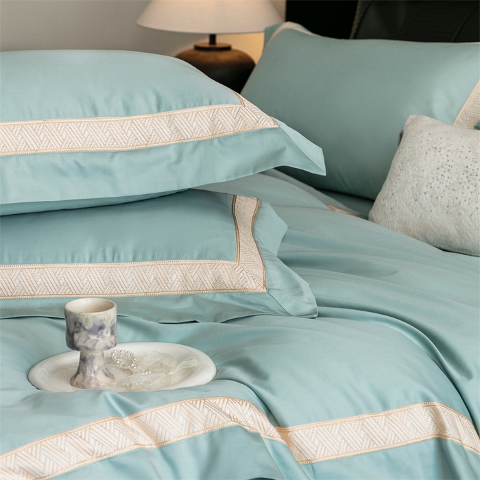 91家纺网 家纺一手货源 找家纺 2025新款全棉长绒棉刺绣四件套-时光 时光-绿